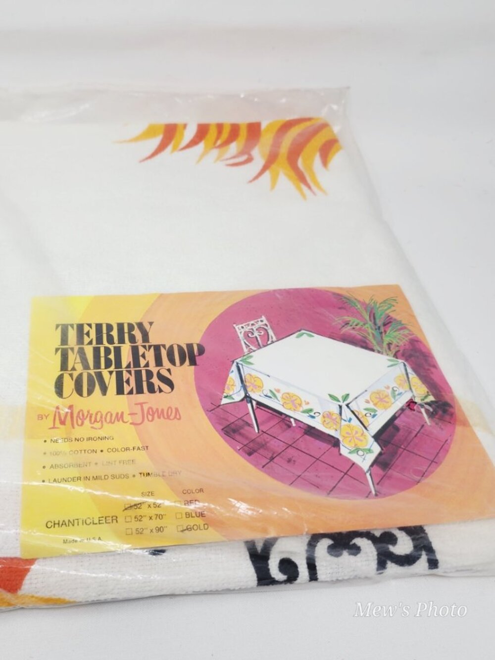 Vintage Tablecloth Terry Tabletop Covers in Gold by Morgan-Jones, Size 52 x 52